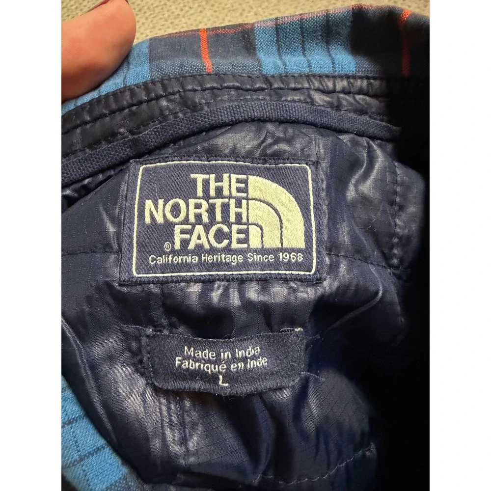 The North Face Mens Blue Plaid Quilted Insulated Flannel Shirt Jacket Large L